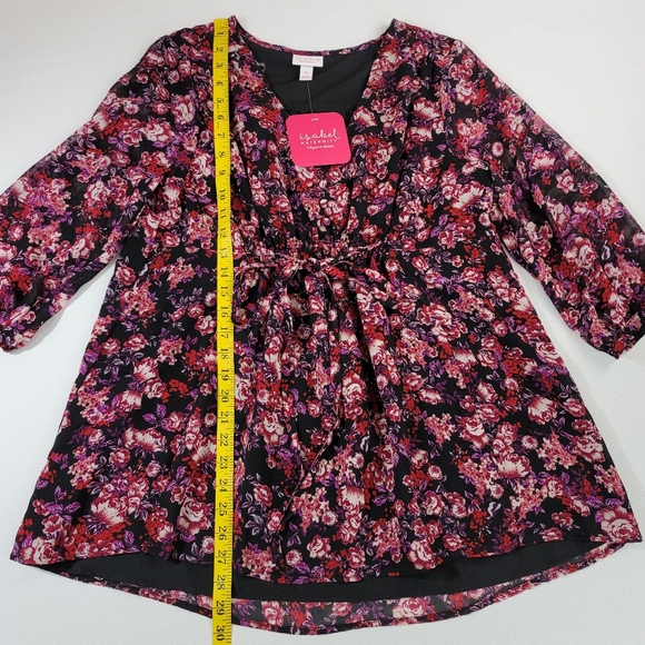 Isabel Maternity Burgundy Print 561693 Floral Shirt Sz Medium - Picture 7 of 14